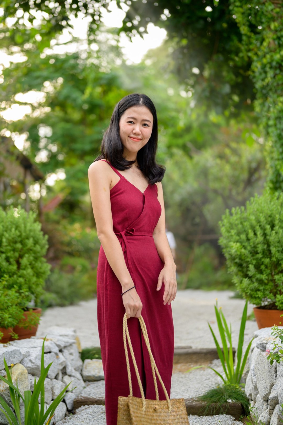 Hemp wrap dress - Red - 洋装/连衣裙 - 其他材质 红色
