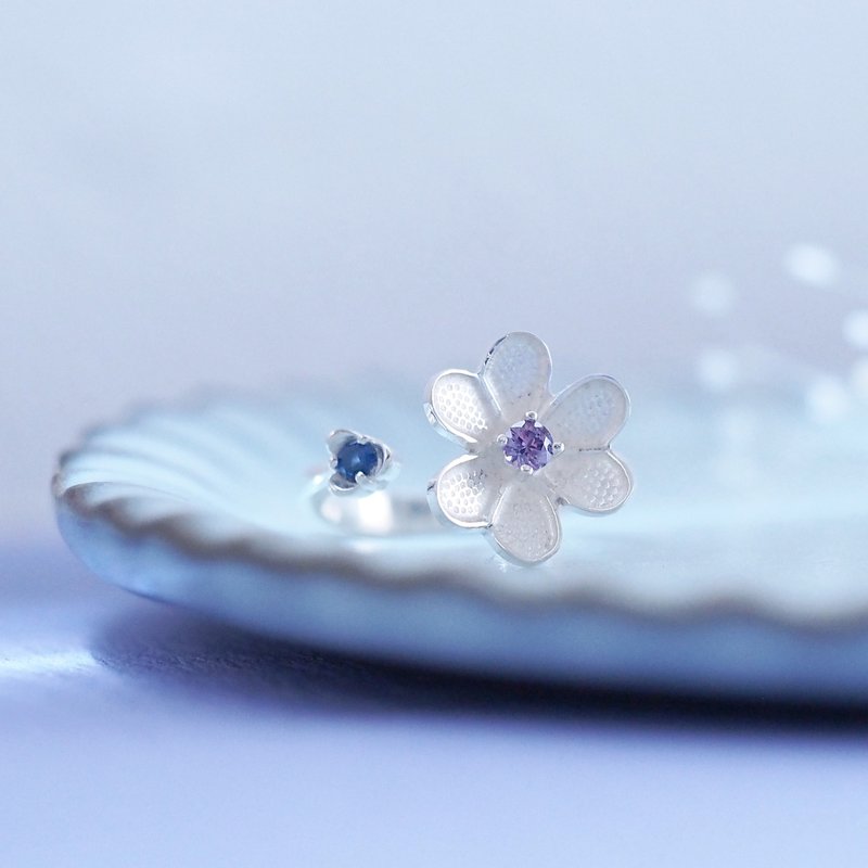 Hydrangea color) Purple & Blue Flower Ring Silver 925 - 戒指 - 其他金属 多色