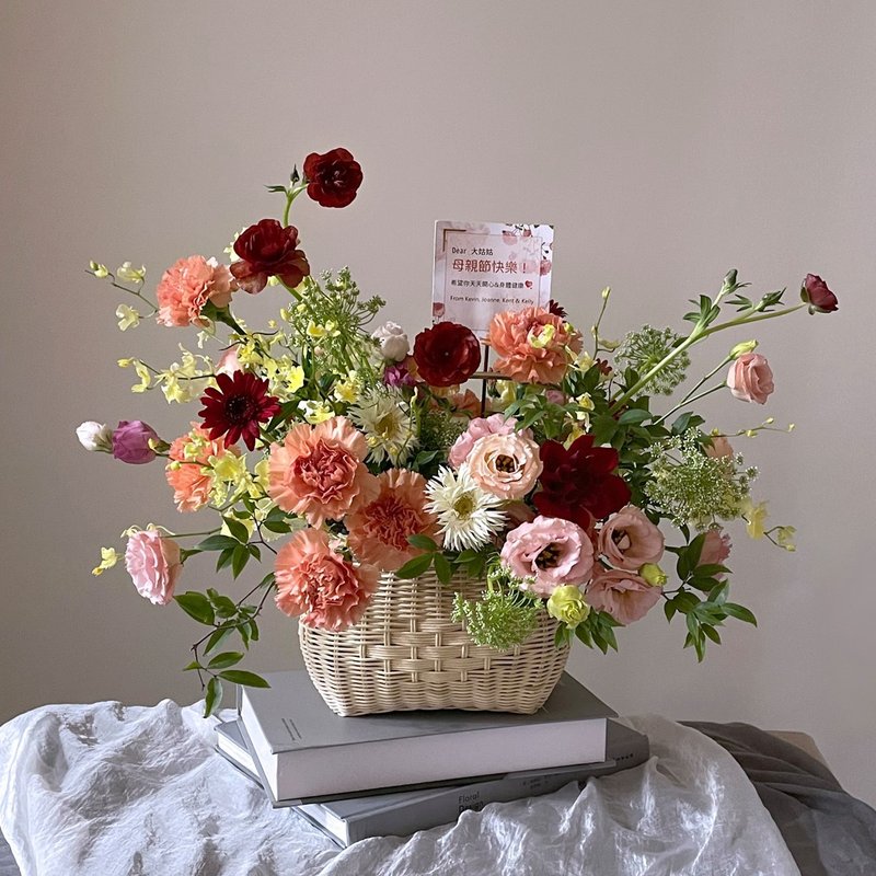 【鲜花】橘红粉色康乃馨自然风鲜花花篮 - 其他 - 植物．花 橘色