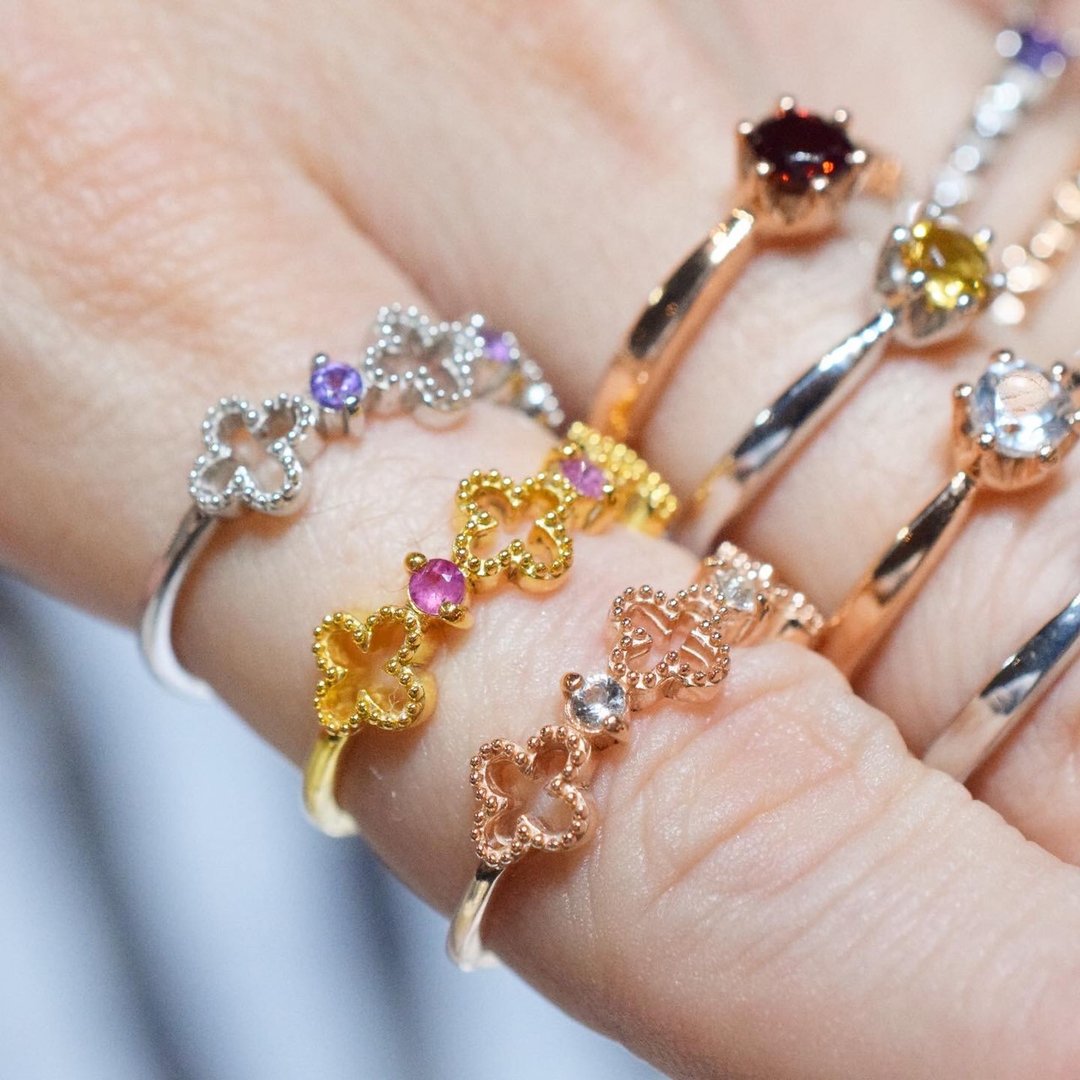 Amethyst Tourmaline White Topaz Ring Amethyst Tourmaline White topaz Clover ring R545 - 戒指 - 纯银 