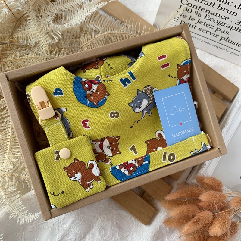 柴犬123 宝贝夏日弥月礼盒 遮阳帽 宝宝帽 围兜 - 满月礼盒 - 棉．麻 黄色