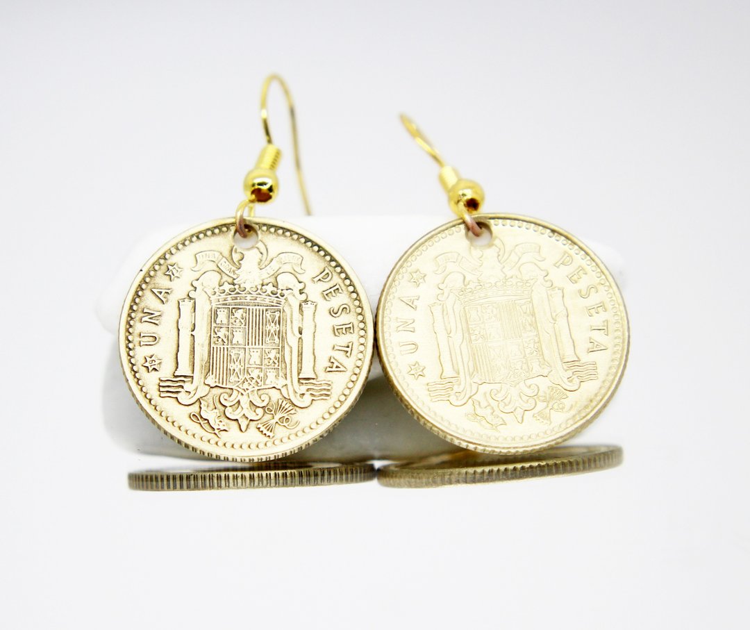 Coin Drop Earrings Coin Hoop Earrings Tiny Coin Earrings Ancient Coin Jewelry - 耳环/耳夹 - 其他金属 