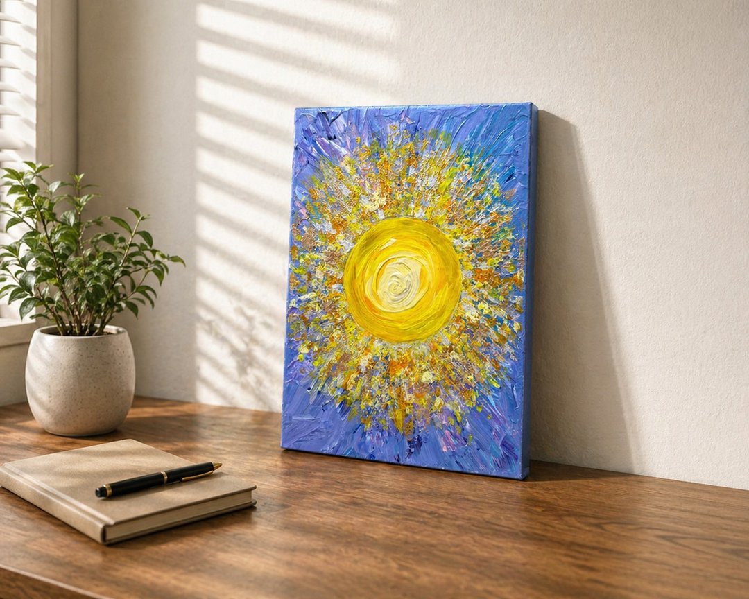 【光的中心】太阳抽象光影挂画 - 30×20 压克力原作 - 摆饰 - 棉 