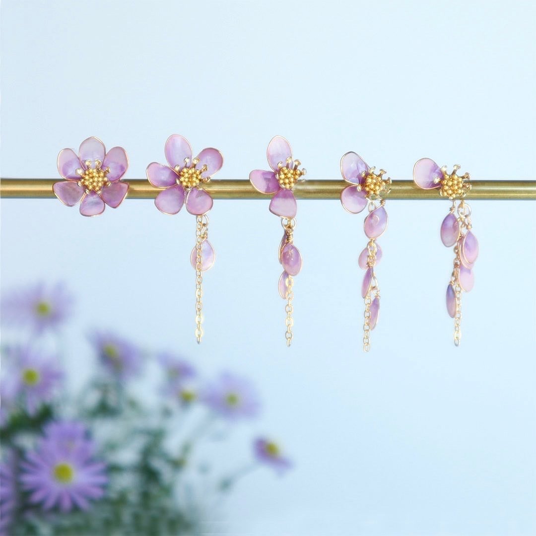 粉红花占卜耳环 : 水晶花树脂设计 ( 任选两件组 ) - 耳环/耳夹 - 其他材质 粉红色
