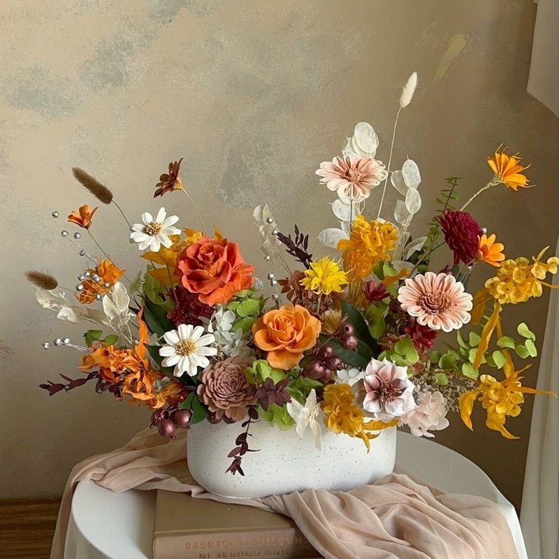 【遇见恒久】秋暮橙光永生花盆栽 开幕盆栽 - 干燥花/捧花 - 植物．花 