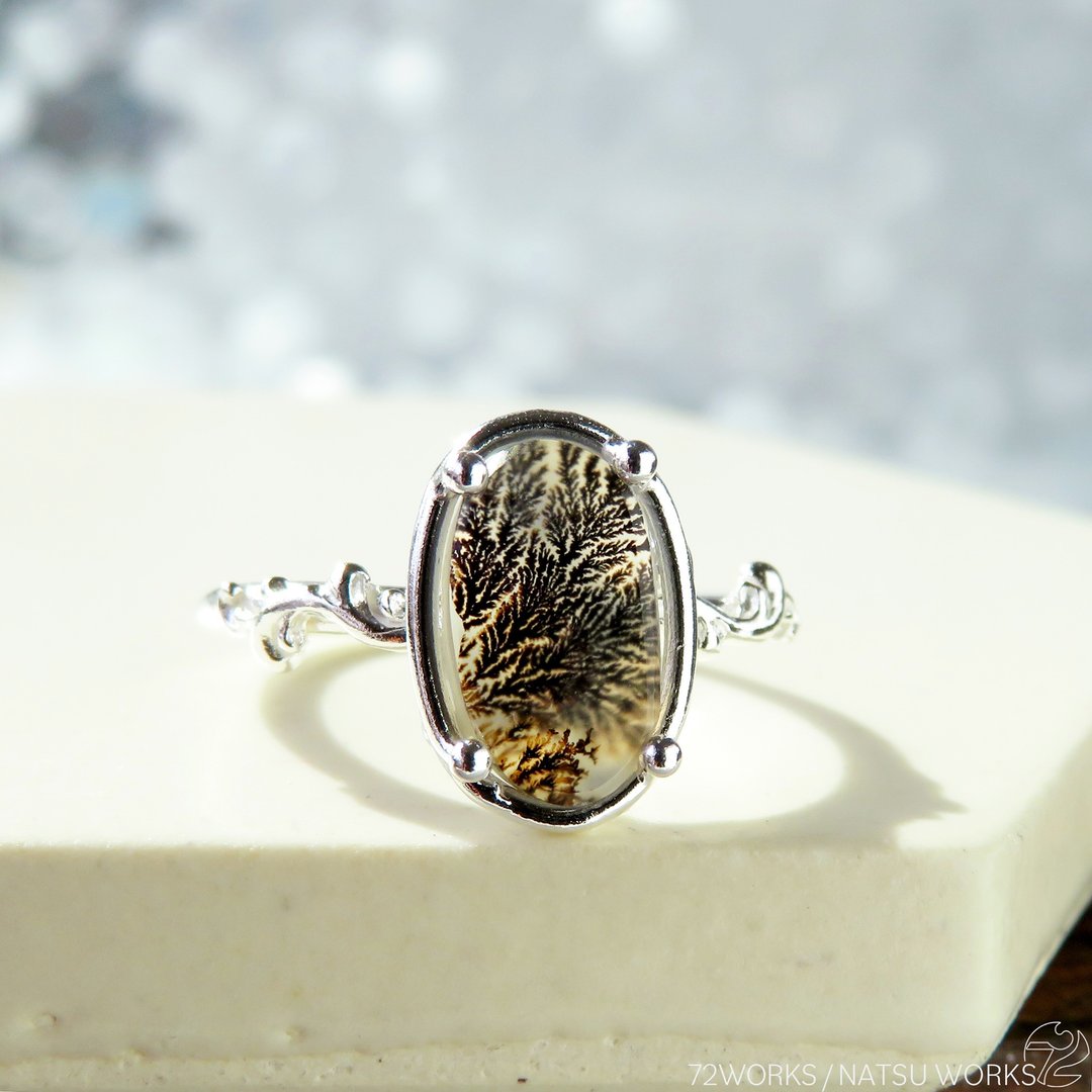 树枝状玛瑙 戒指 / Dendritic Agate Ring m11 - 戒指 - 宝石 咖啡色