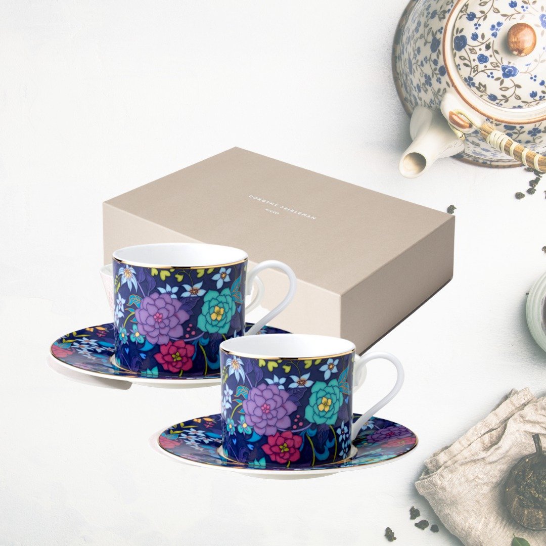 【礼物福袋】Nikko tabletop 花舞系列 日本制茶杯连底碟一对套装 - 茶具/茶杯 - 瓷 多色