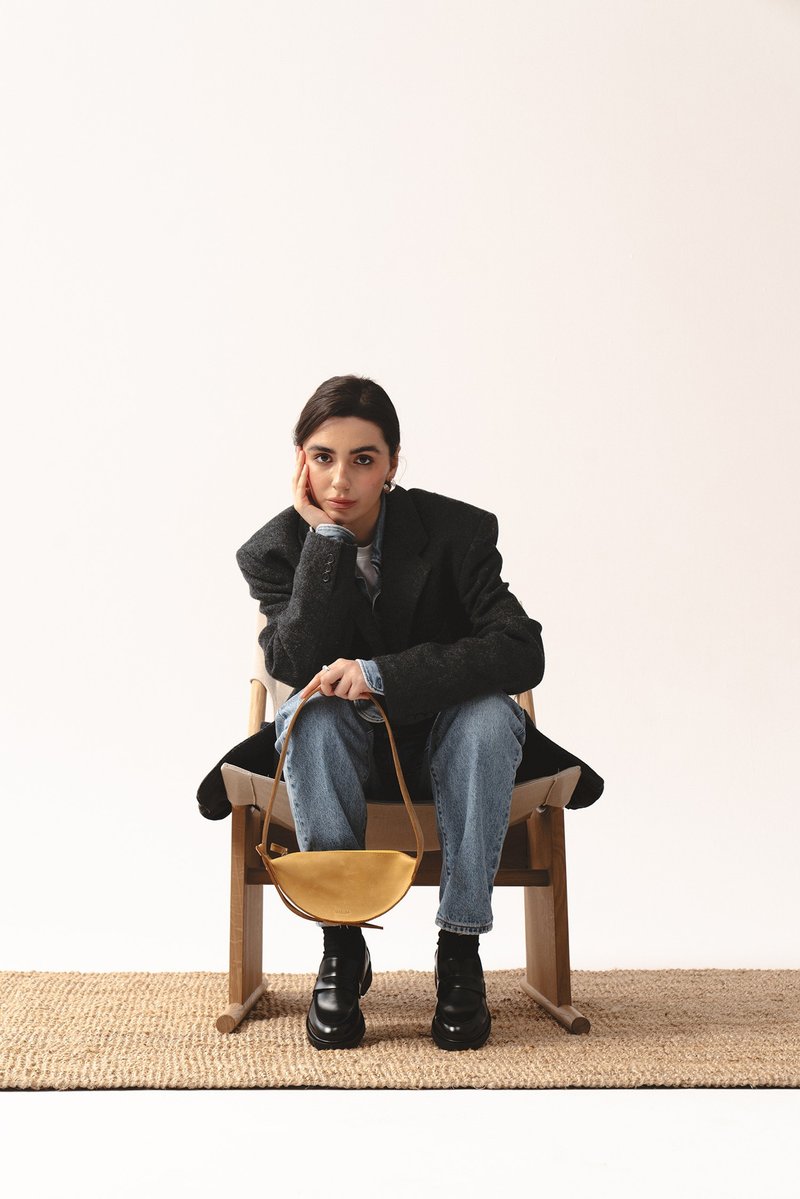 半月形单肩包 | 优雅肩背包 | 手工制作皮革包 - 手提包/手提袋 - 真皮 咖啡色