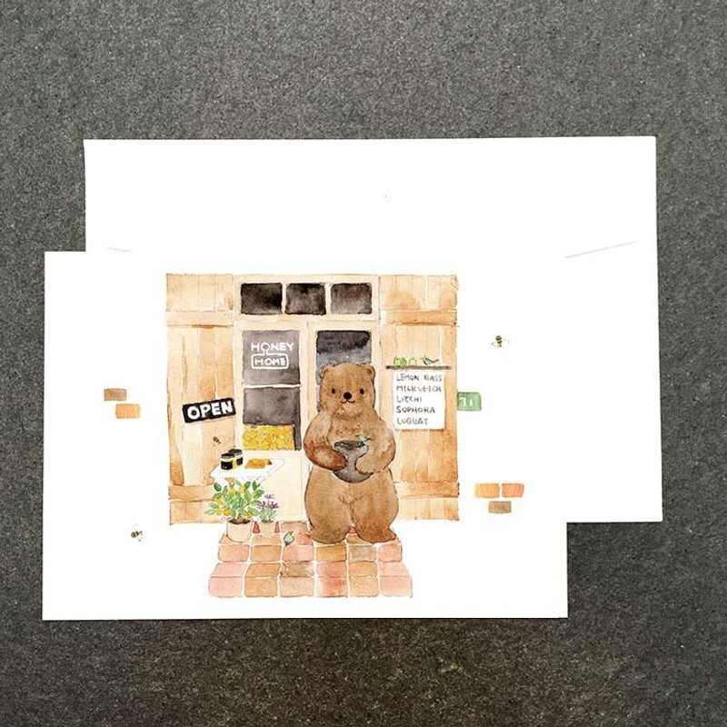 动物商店街の小熊蜂蜜水彩明信片 - 卡片/明信片 - 纸 