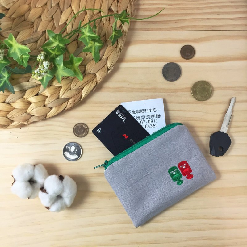 娜吉小物。台湾刺绣零钱包－邮筒 - 零钱包 - 棉．麻 灰色
