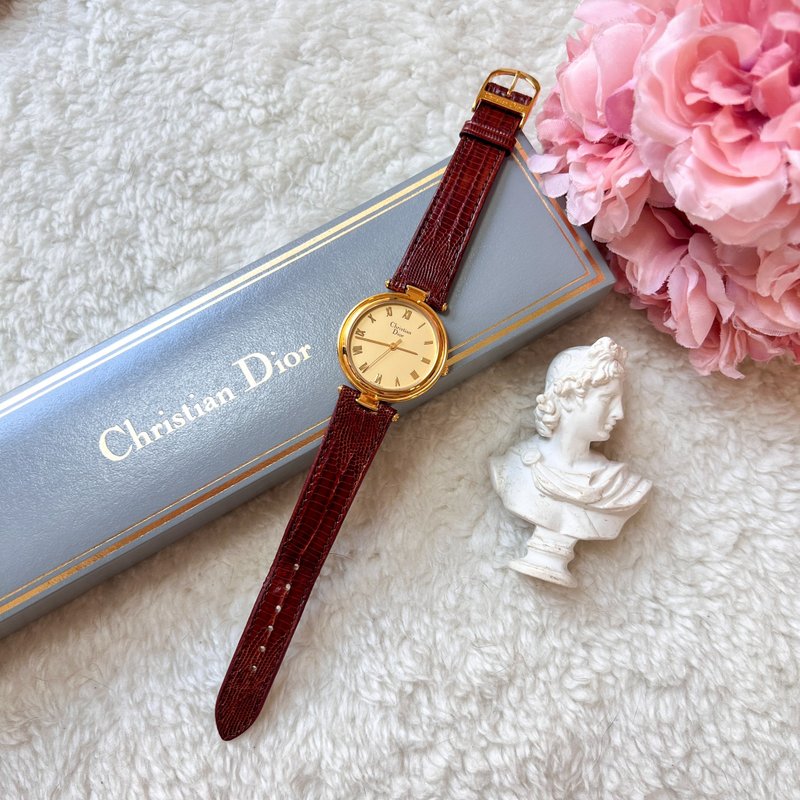 【日本中古】90-00年 中古Dior 18KGP 罗马数字手表 原装盒附 - 男表/中性表 - 其他金属 金色