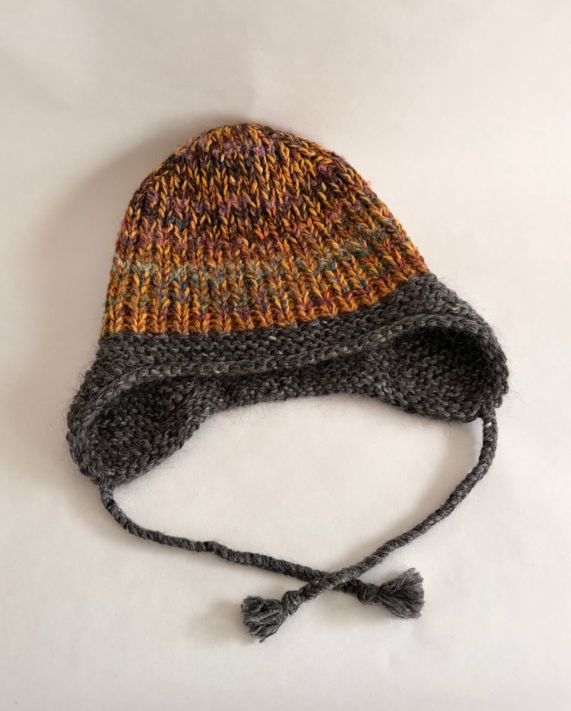 手工编织遮耳帽 秋天的山林 - 帽子 - 羊毛 