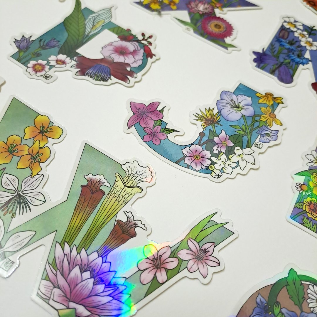 极光花卉植物字母防水贴纸 任选三张80 一整组540 - 贴纸 - 防水材质 多色