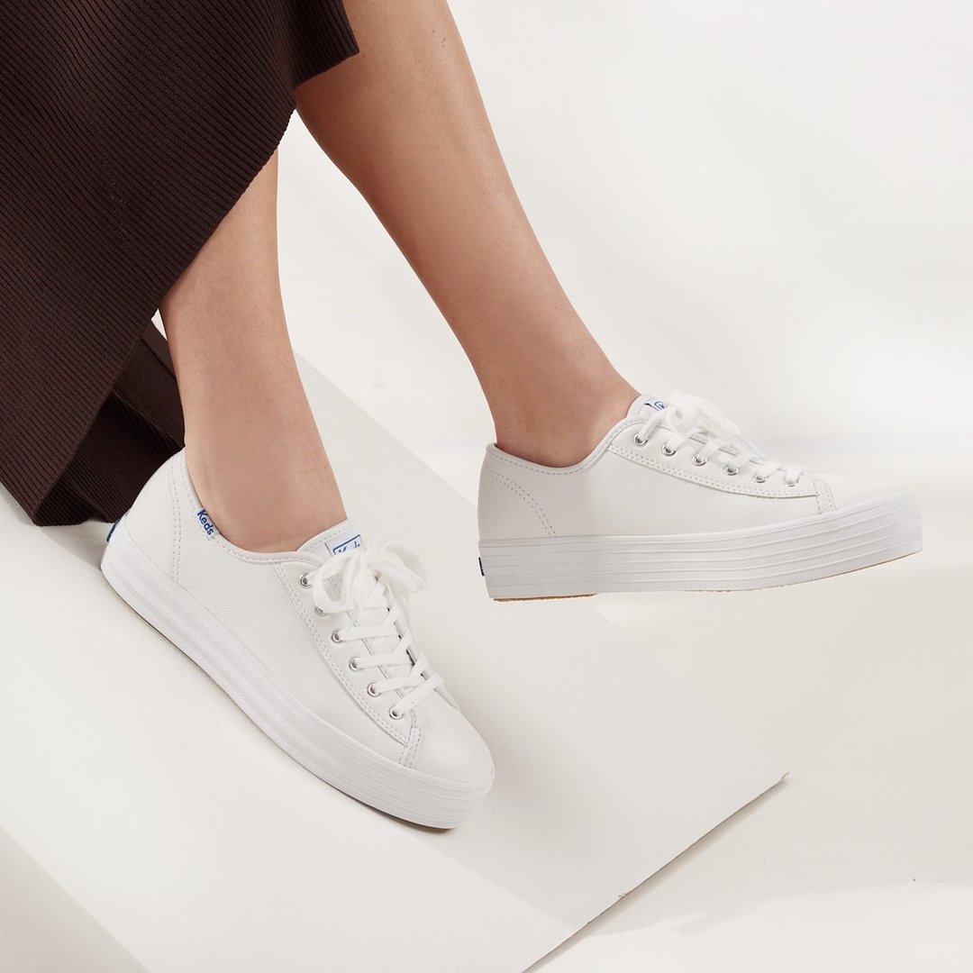 Keds TRIPLE KICK荔枝纹厚底小白鞋休闲鞋9191W132224 - 女款休闲鞋 - 真皮 