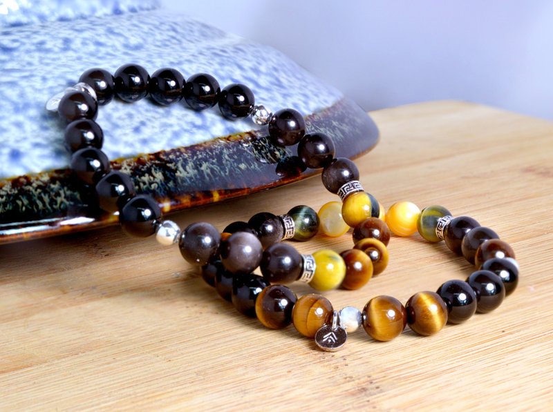 Tiger's Eye Men's Beaded Bracelet - 手链/手环 - 其他材质 橘色