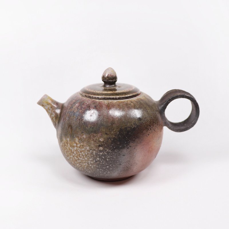 明芽窑 l 柴烧灰被金彩后手壶 - 茶具/茶杯 - 陶 咖啡色
