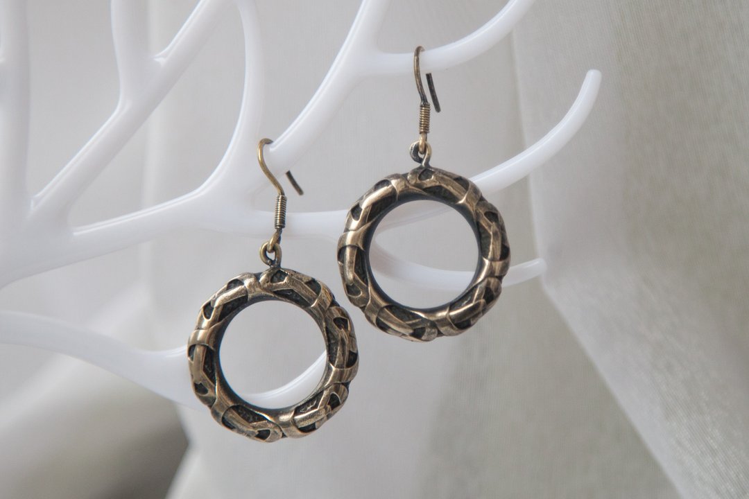 Circle Ornament earrings. Massive jewelry. Heavy earrings. Handmade earrings. - 耳环/耳夹 - 其他金属 橘色