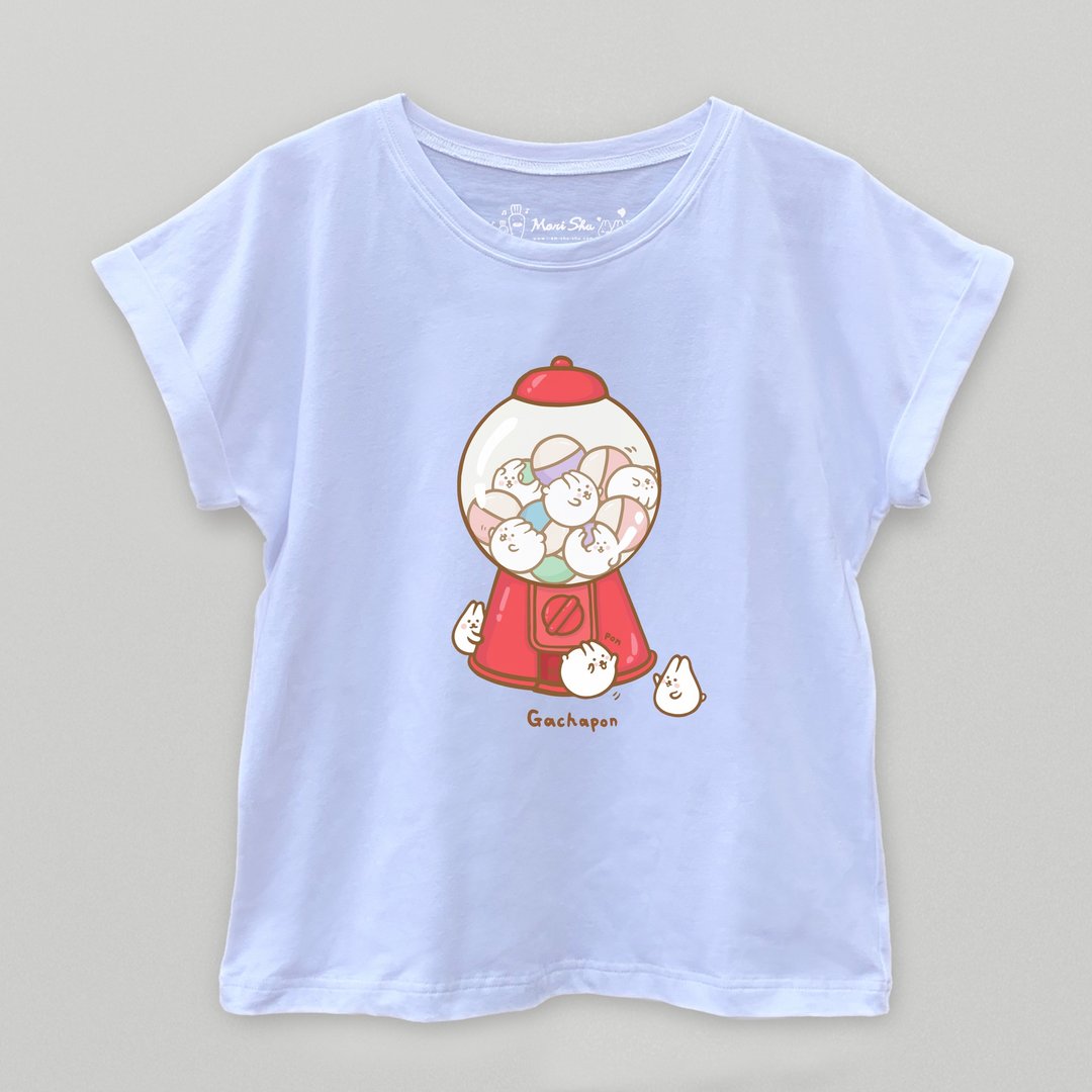 麻糬兔扭蛋机 T-shirt - 女装上衣 - 棉 白色