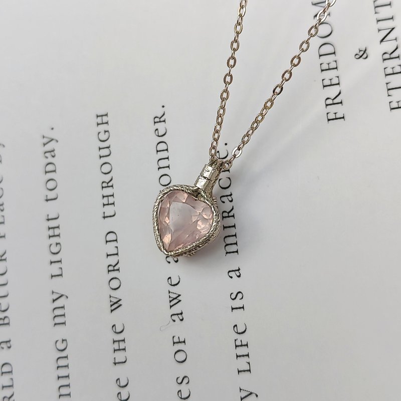 心形粉晶吊墜切面粉水晶純銀項鍊 一月生辰石粉晶首飾招桃花 - 吊饰 - 水晶 