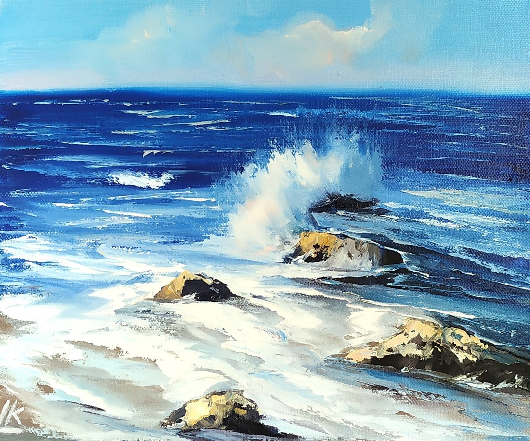 海浪原创油画海岸画海洋暴风雨墙艺术 - 海报/装饰画/版画 - 棉 