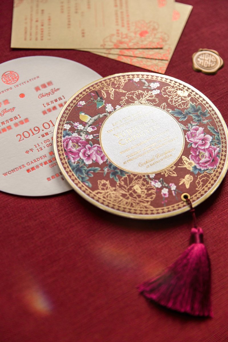 【 新中式厚磅喜帖 】鸟语花缘 ( 酒红 ) - 喜帖 - 纸 红色