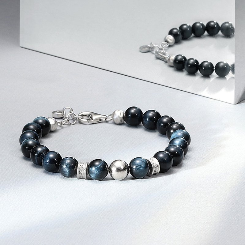 瑞典AWNL M陨石 鹰眼石 卢恩符文 男士手链 - 手链/手环 - 水晶 蓝色