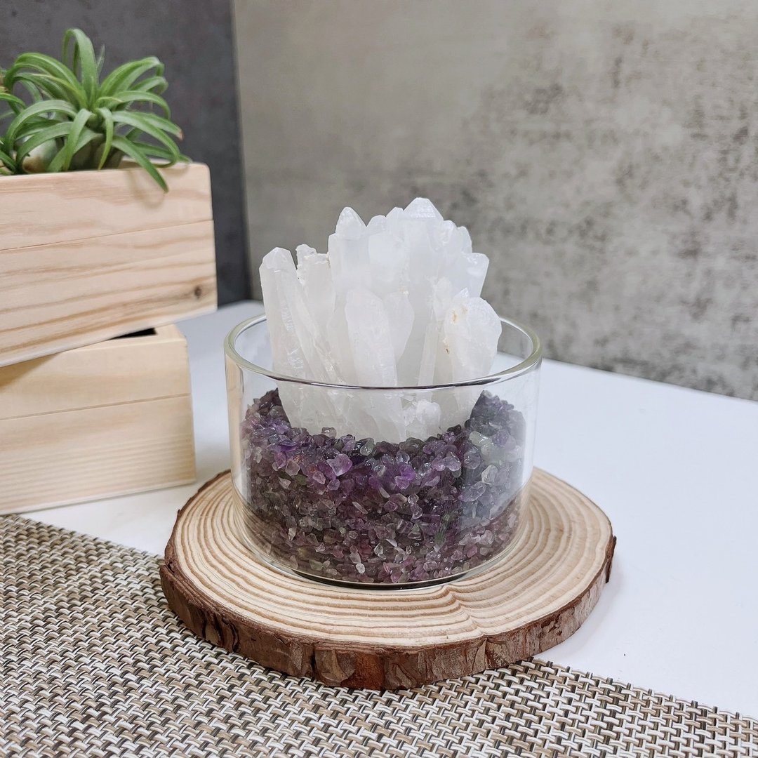 白水晶簇 紫水晶碎石盆 办公桌小摆件 - 摆饰 - 水晶 