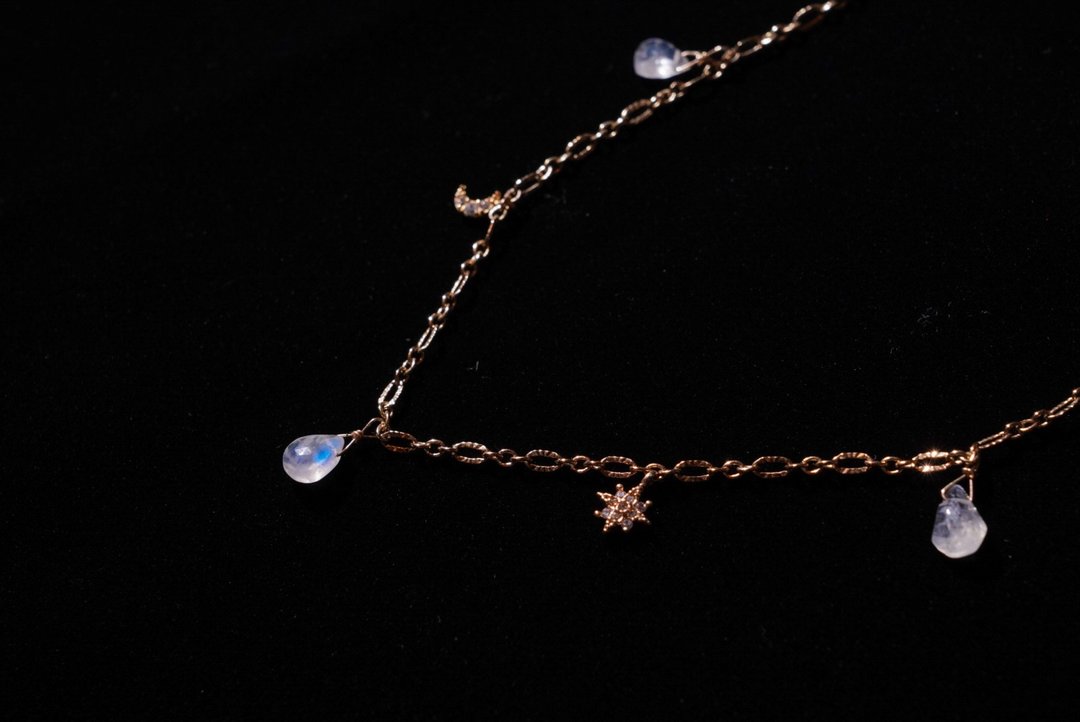 14KGF URANIA 蓝月光石锆石 星月银河项链 锁骨链 - 项链 - 水晶 金色