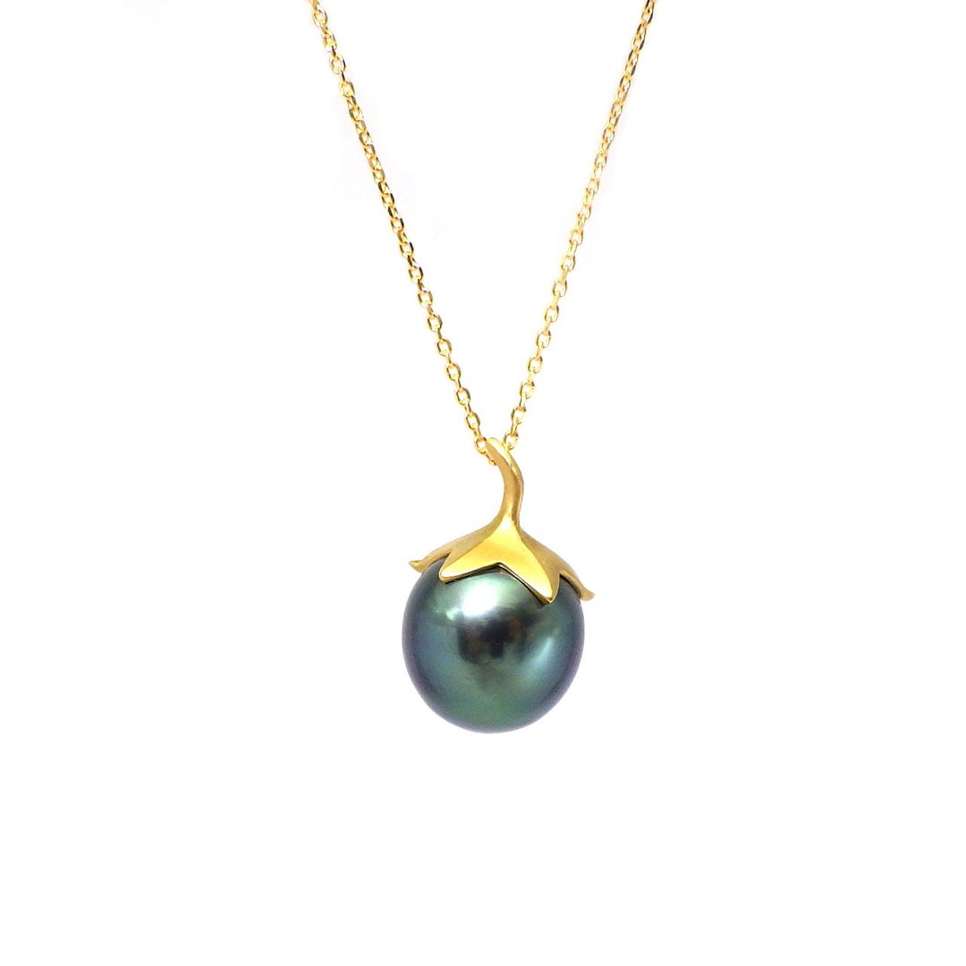 南洋黑蝶珍珠吊坠 京野菜 贺茂茄子 Tahitian Pearl 11.5mm K18YG - 项链 - 珍珠 