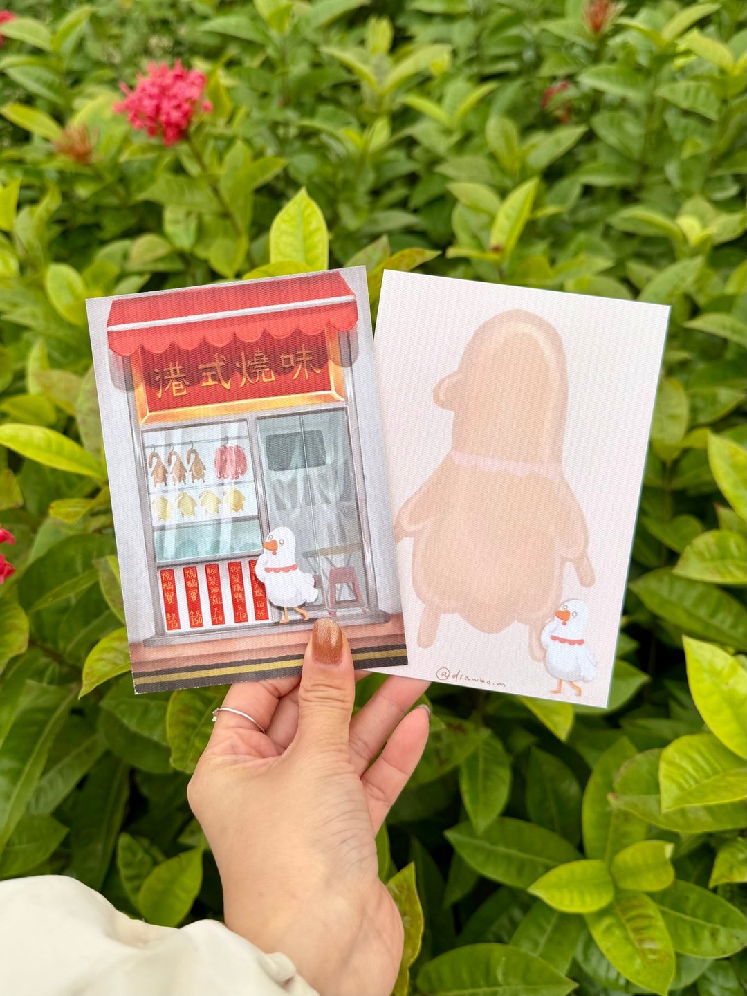 原创插画明信片/心意卡 鹅宝与港式烧味店 - 卡片/明信片 - 纸 