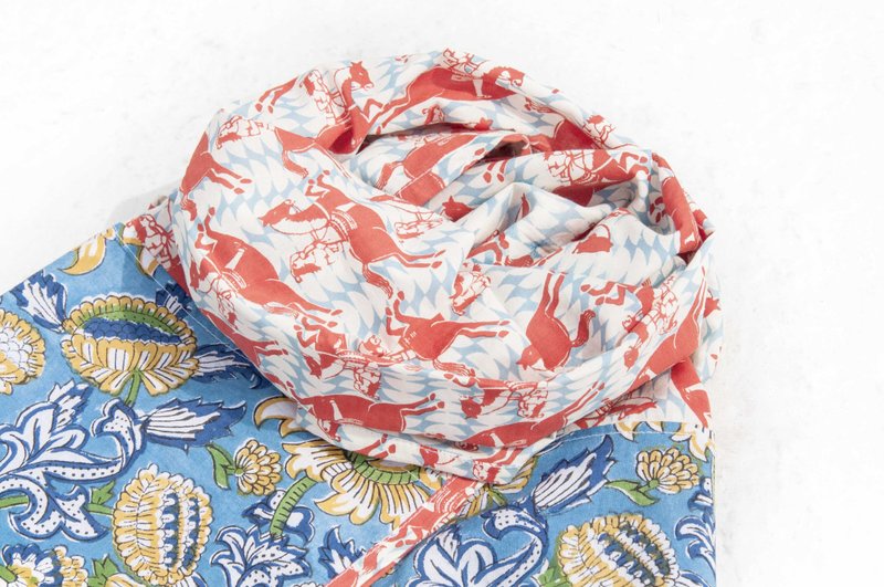 手织纯绵丝巾 手工木刻印植物染围巾 草木染棉丝巾-花朵藤蔓森林 - 丝巾 - 棉．麻 多色