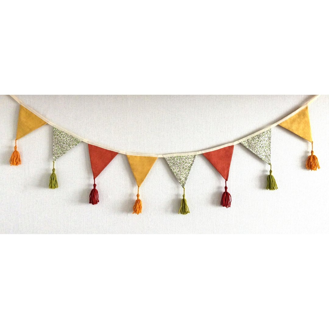 Green Mustard Terracotta Fabric Bunting Banner, Tassel Flag Garland - 墙贴/壁贴 - 亚麻 多色