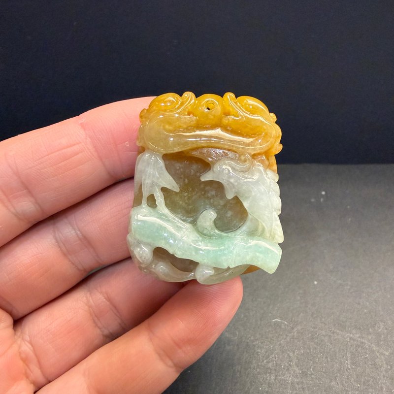 瀚玉珠宝 天然缅甸翡翠 特色件 蜜糖黄 瑞守鸟栖枝头 巧色黄翡 - 其他 - 玉石 