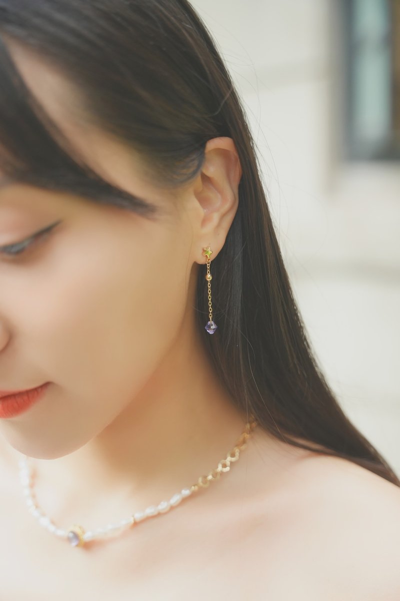 14K包真金紫色星空耳环 - 耳环/耳夹 - 其他材质 紫色