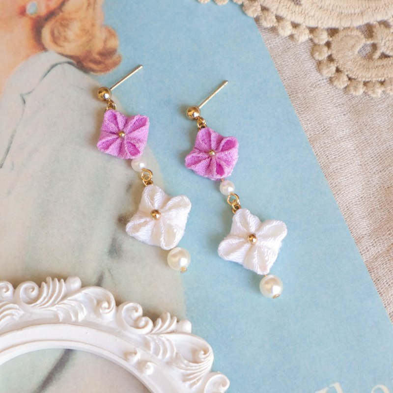 细工布花耳环 — 你的愿望 - 耳环/耳夹 - 其他人造纤维 紫色