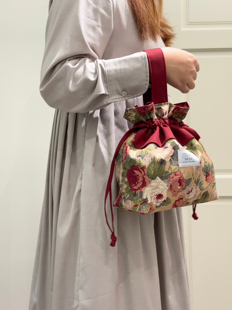 古典玫瑰手提束口袋(小) - 束口袋双肩包 - 棉．麻 