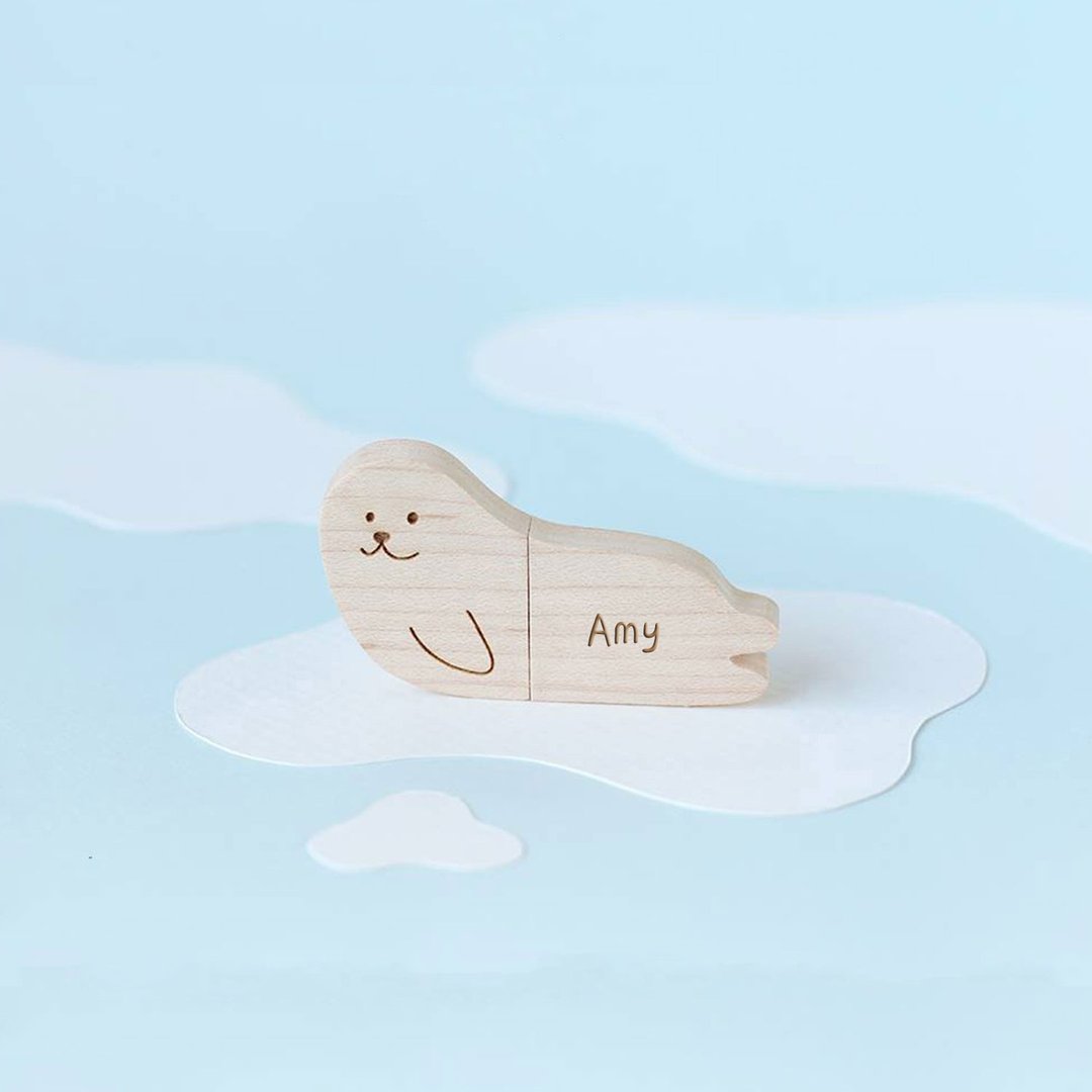 【圣诞定制礼物】 USB 随身碟 海豹 北极好朋友 | 生日礼物 - U盘 - 木头 橘色