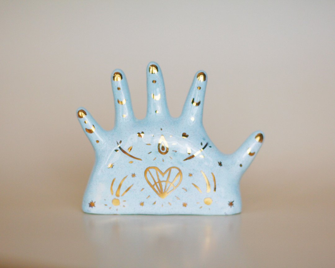 Blue Hand Ceramic Ring Stand - 花瓶/陶器 - 陶 蓝色