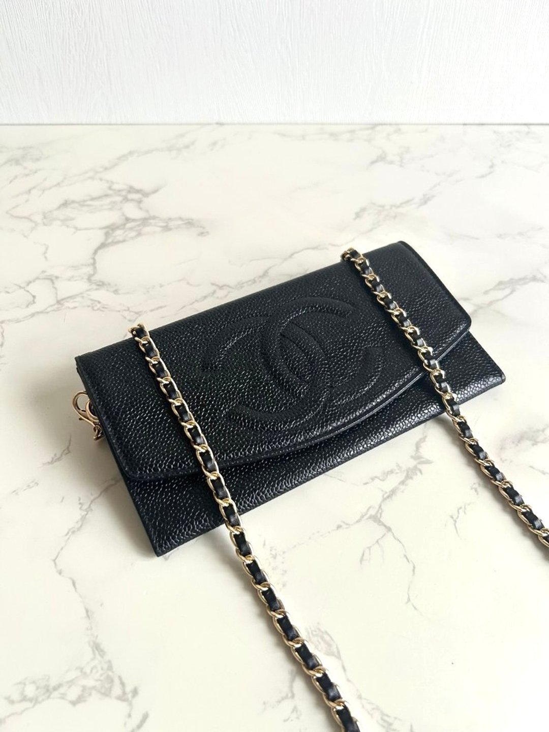 中古包 Chanel 黑色鱼子酱 WOC 单肩包 侧背包 斜背包 长夹 皮革包 - 侧背包/斜挎包 - 真皮 黑色