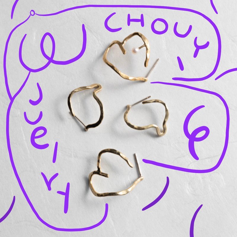 JUelry x ChouYi 人形耳环(金)(珍珠) - Human Earrings (pearl) - 耳环/耳夹 - 铜/黄铜 金色