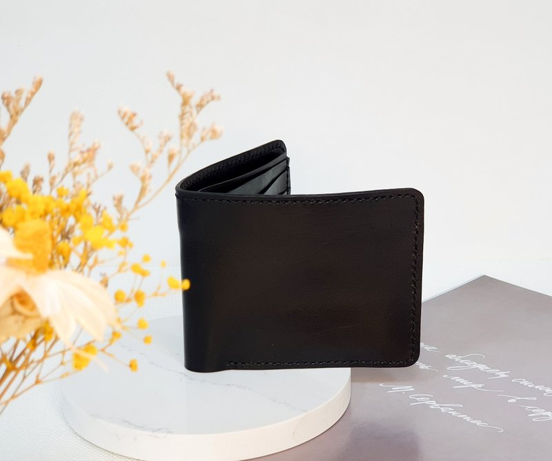 VOIR 经典极致黑质感短夹【双层钞票夹 六格卡层】 - 皮夹/钱包 - 真皮 黑色