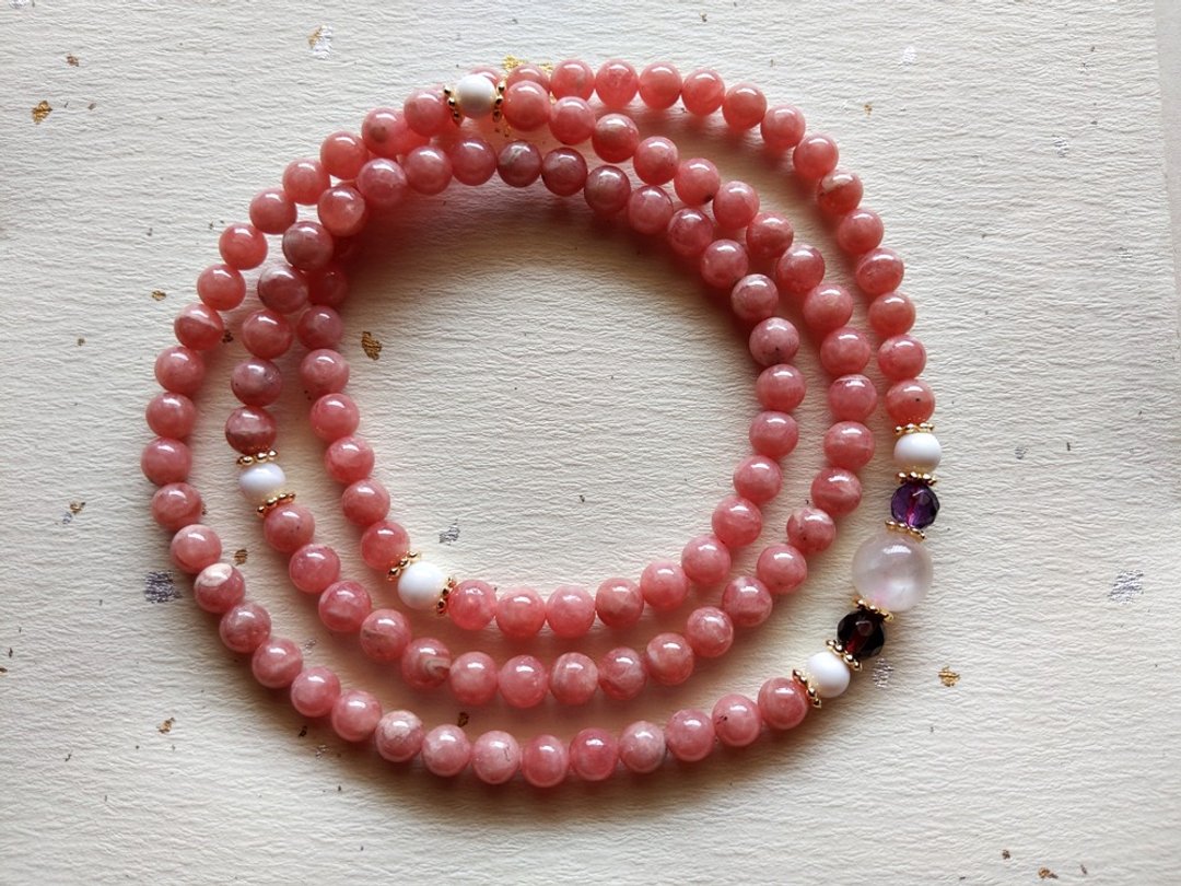 ORLI Jewelry 天然红纹石108颗念珠 阿根廷菱锰矿108颗佛珠 - 手链/手环 - 宝石 粉红色