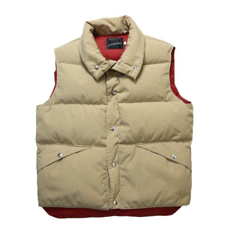 80s JCPENNEY 美国制 卡其色羽绒背心 - 男装背心 - 尼龙 卡其色