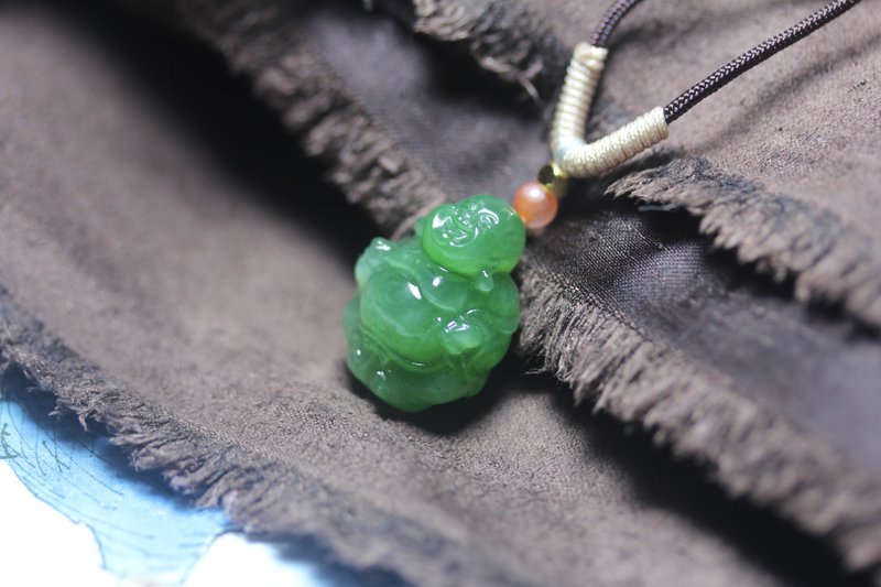 【弥勒佛】天然碧玉吊坠/大肚佛项链/笑口常开玉石挂件/手工 - 项链 - 玉石 绿色