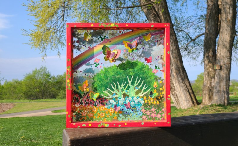 [定制/二阶散花]透明艺术，阴影画，室内花痴和蝴蝶，物体，绘画，红 - 海报/装饰画/版画 - 压克力 红色