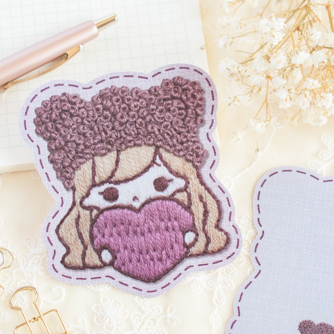 Die Cut Memo - Patch Style Memo Girl / Embroidery Illustration No.7 - 便条纸/标签贴 - 纸 粉红色