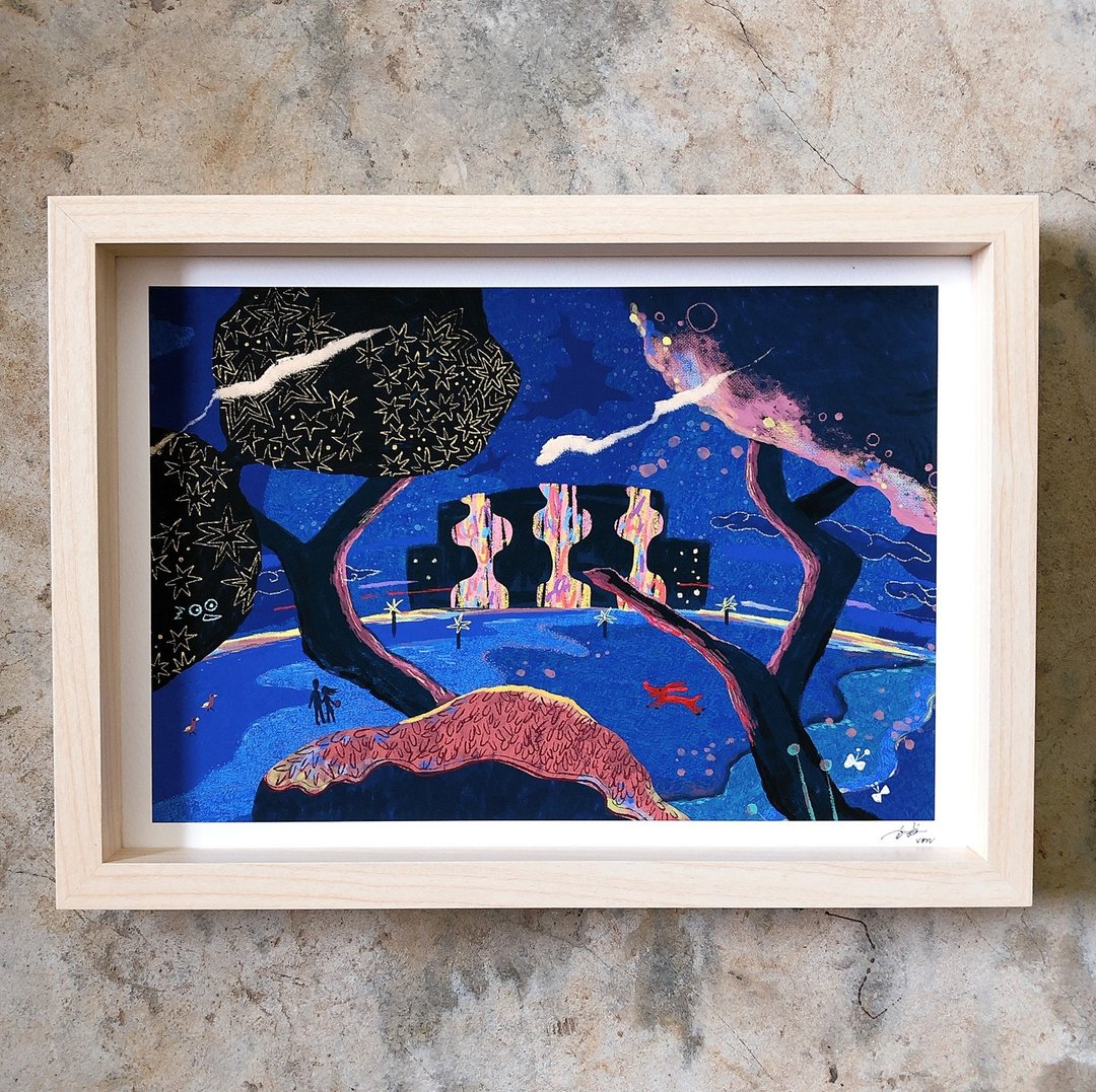 艹方作品 城市夜景 A4复制画 艺术微喷 画作居家布置摆设装饰 - 海报/装饰画/版画 - 纸 蓝色