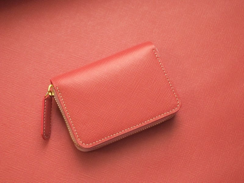 From One拉链包-十字纹樱花色（限量） - 皮夹/钱包 - 真皮 红色