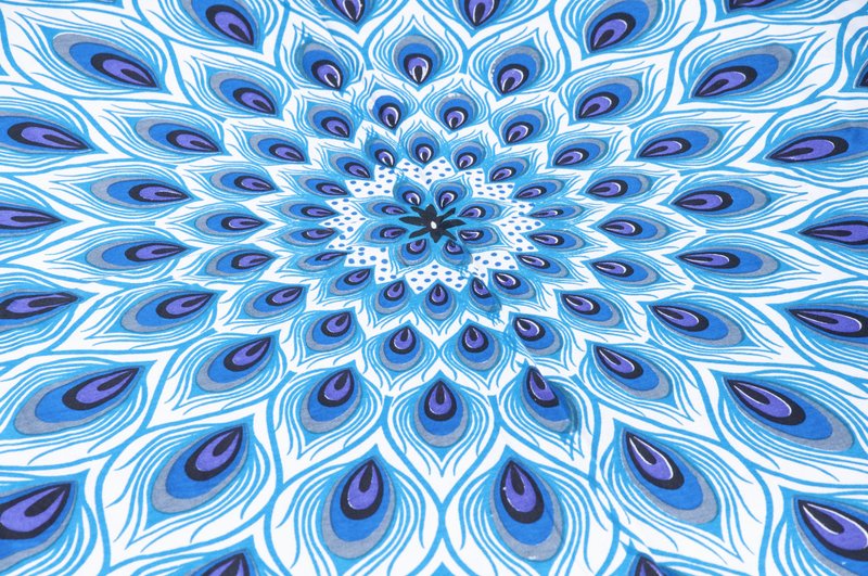 印度花朵纯绵双人床单 曼陀罗图腾渲染床单布料-孔雀蓝土耳其眼睛 - 寝具 - 棉．麻 蓝色