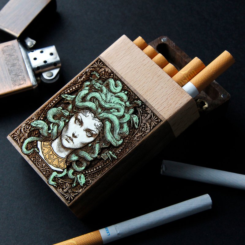美杜莎-烟盒雷射雕刻+手绘 - 其他 - 木头 咖啡色